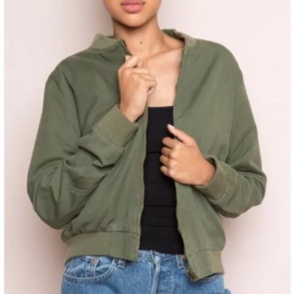 Brandy Melville Army Green Zip Up Bomber Jacket - Picture 1 of 10